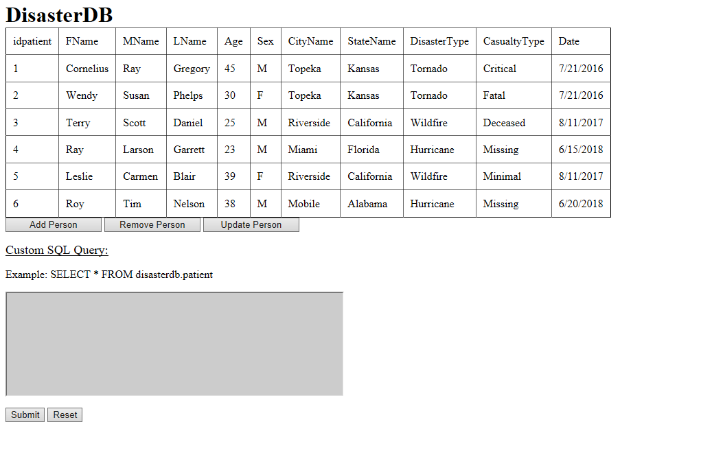 Image of initial look of interface in browser