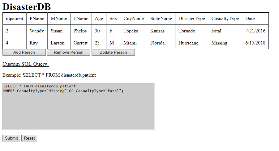 Image of interface with custom retrieve query applied
