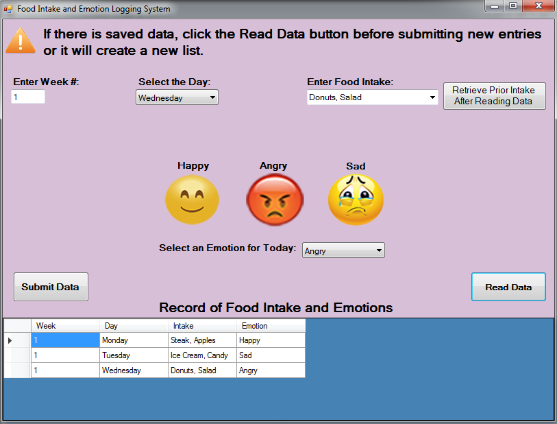 Image of application with data