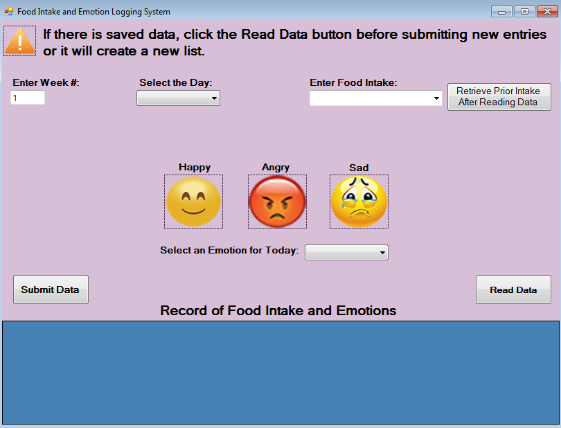 Image of initial look of application