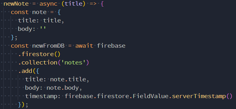 Image of firebase function to add a new note