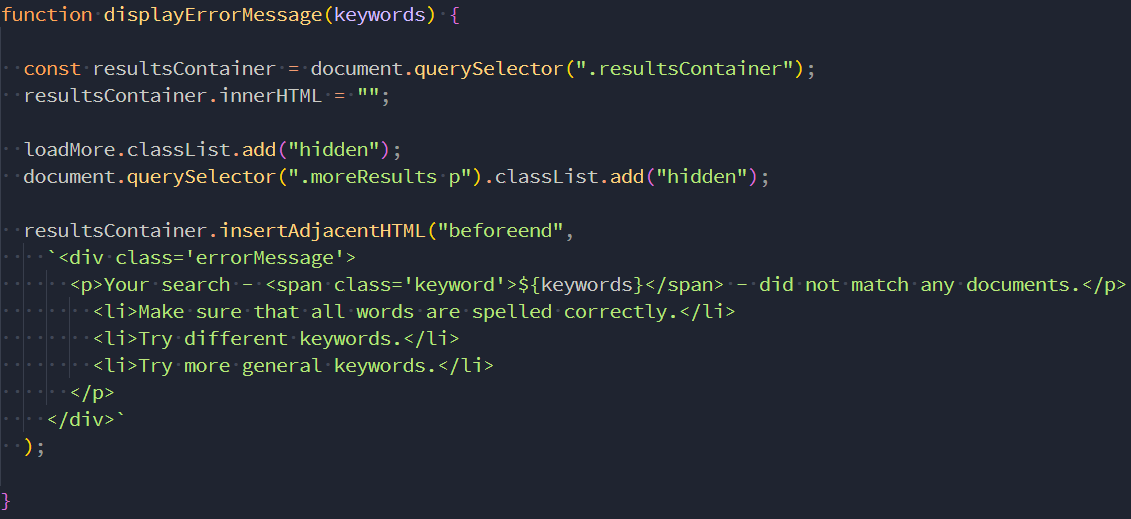Image of function display error message